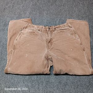 Faded vintage Carpenter Pants Brown Canvas Workwear Relaxed Fit